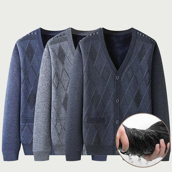 Men's Knitted Cardigan Loose V-neck Velvet Warm Jacket - AIGC-DTG