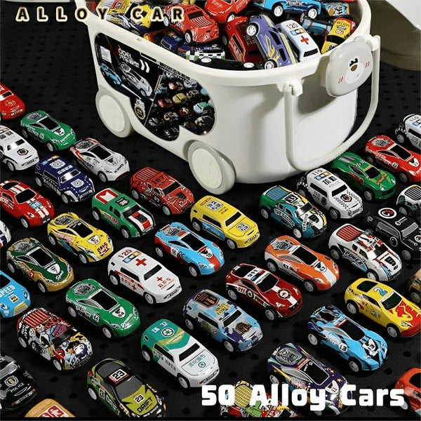 【50 Alloy Racing Cars + Storage bin】Pull-back Inertia Mini Simulation Racing Model Toy - AIGC-DTG
