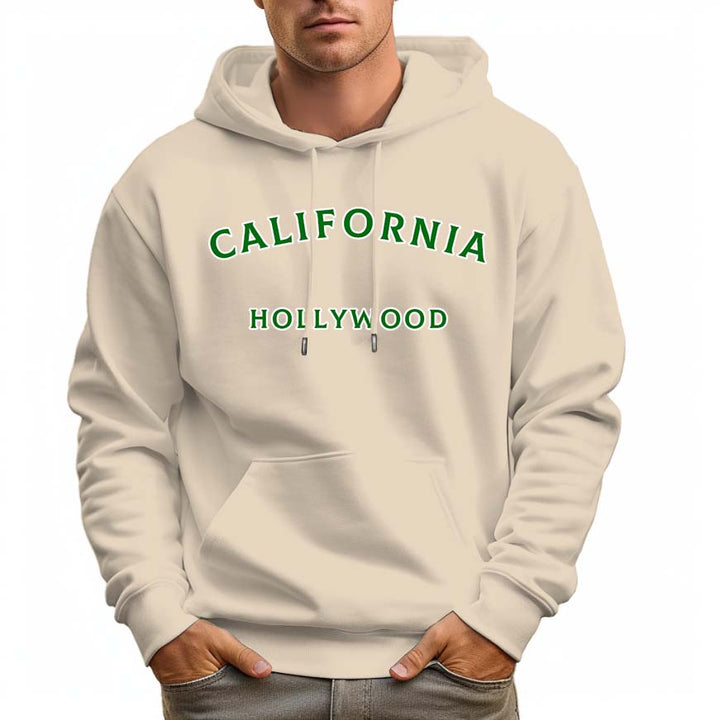 Men's 100% Cotton Green CALIFORNIA Hoodie 330g Thick Pocket Hood - AIGC-DTG