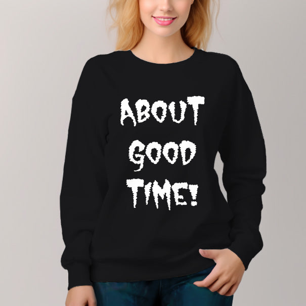 Women's About Good Time Pattern Crew Neck Pullover Cozy Clothes Autumn Winter - AIGC-DTG