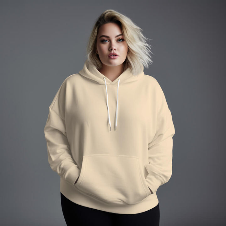 Women's Plus Size Loose Hoodie Long Sleeve Solid Color Kangaroo Pocket (2XL-6XL) - AIGC-DTG