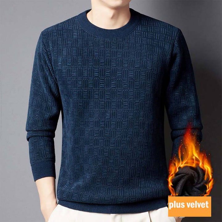Men's Fleece-lined Round Neck Base Layer Sweater with Jacquard Pattern - AIGC-DTG
