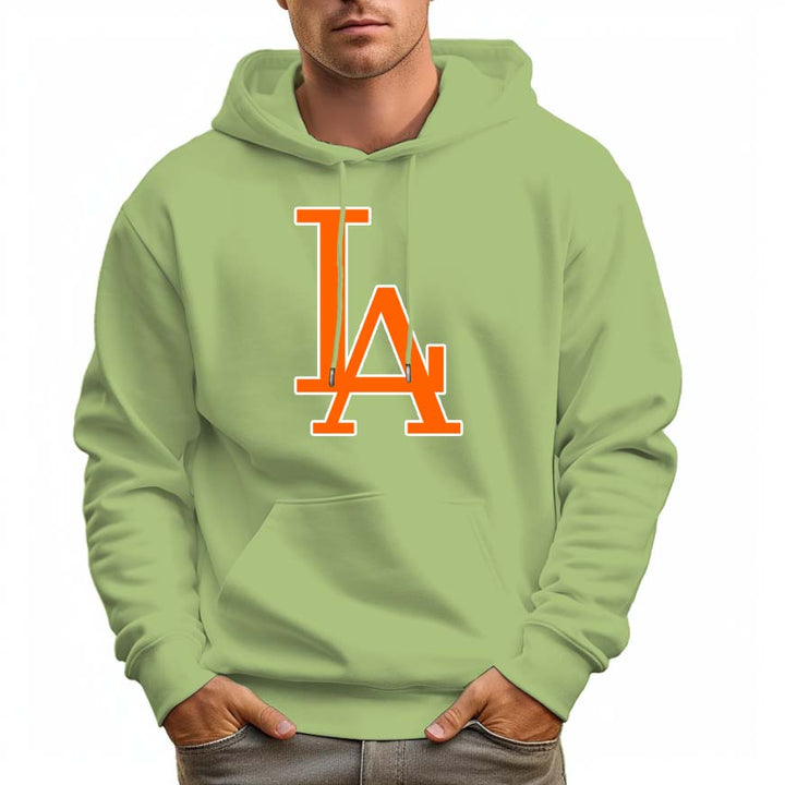 Men's 100% Cotton Orange LA Design Hoodie 330g Thick Pocket Sweatshirt - AIGC-DTG