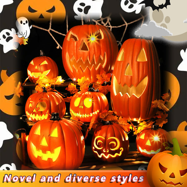 Scene Decoration with Illuminated Pumpkin Lanterns for Halloween