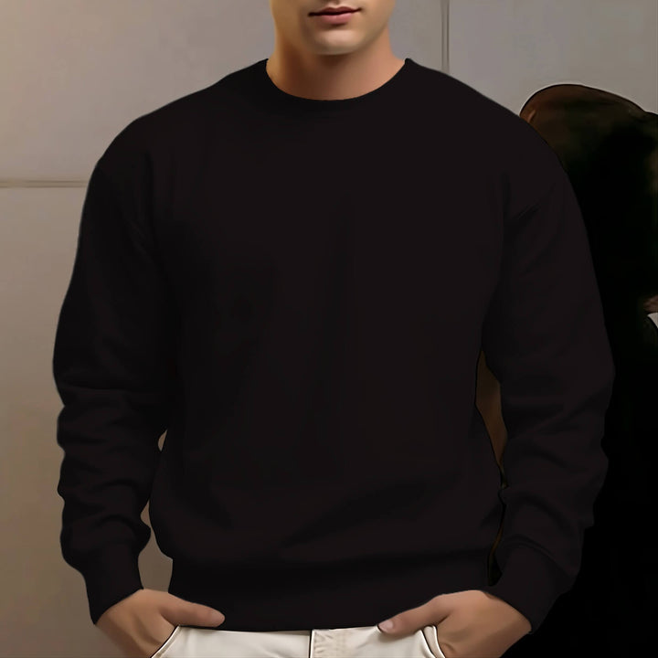 Men's 100% Cotton Crew Neck Sweatshirt Loose Soft Basic Pullover Sweatshirt - AIGC-DTG