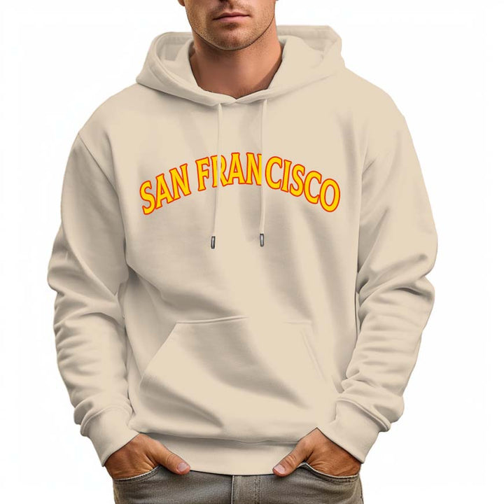 Men's 100% Cotton Yellow SAN FRANCISCO Hoodie 330g Thick Pocket Hood - AIGC-DTG