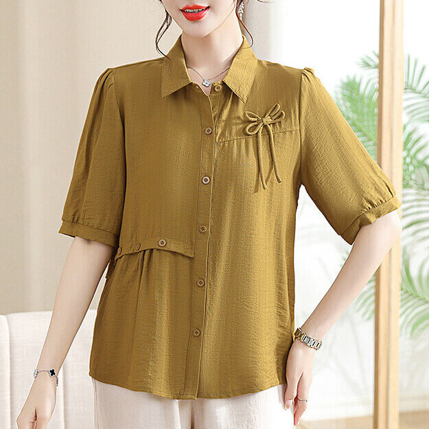 Women's Summer Solid Simple Bow Decoration T-shirt - AIGC-DTG