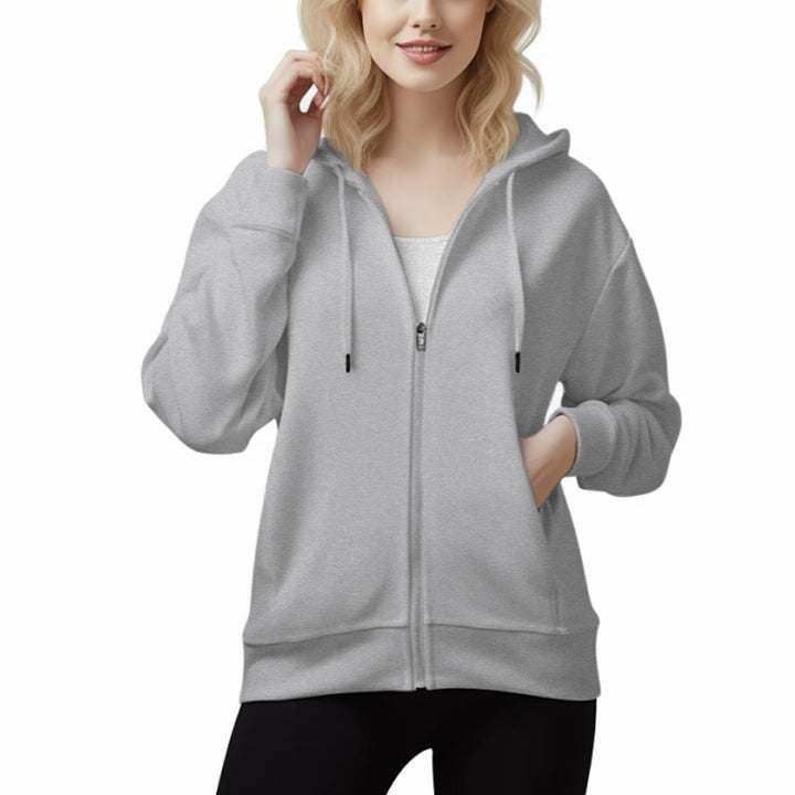 Women's 300g Cotton Zipper Hoodie Casual Sweatshirt with Pocket - AIGC-DTG