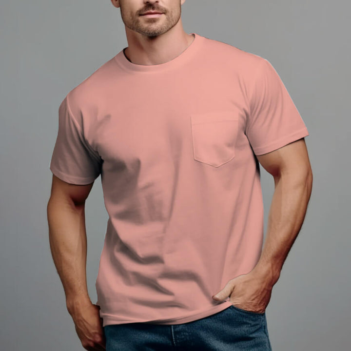 Men's 280g Crew Neck Pocket Casual Short Sleeve T-Shirt-6 Colors - AIGC-DTG