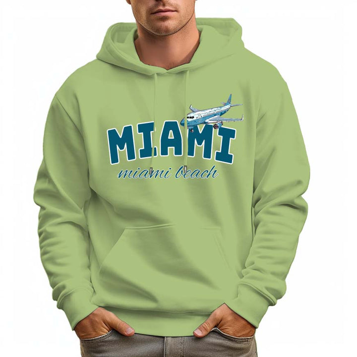 Men's 100% Cotton Green MIAMI Hoodie 330g Thick Pocket Hood - AIGC-DTG