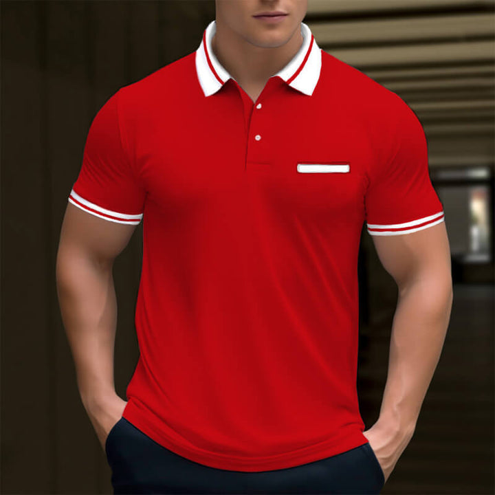 Men's Classic Fit Short Sleeve Dual Tipped Collar Pocket Polo Shirt - AIGC-DTG