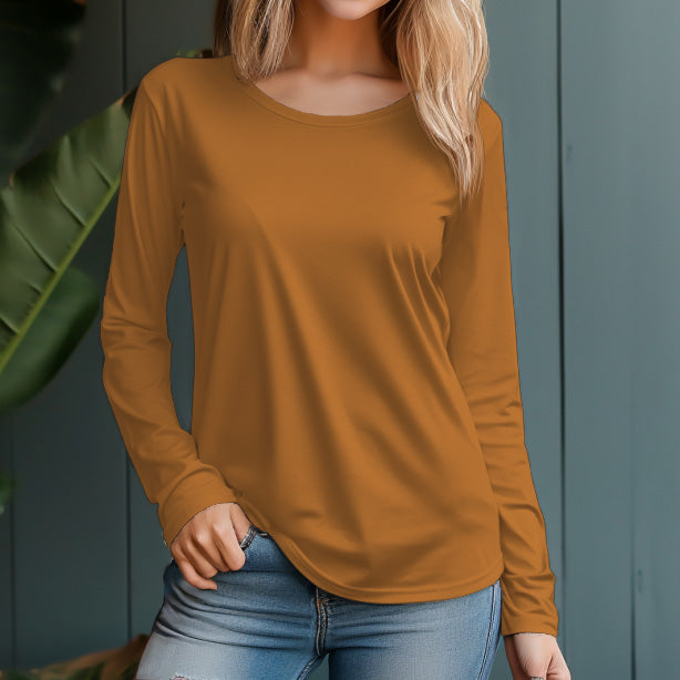 Women's 230g 100% Cotton Round Neck Regular Solid Long Sleeve T-Shirt - AIGC-DTG