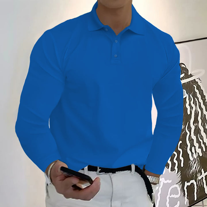 Men's Long Sleeve Casual Solid Golf Polo Shirt 11 Colors - AIGC-DTG