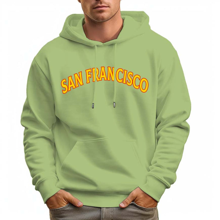 Men's 100% Cotton Yellow SAN FRANCISCO Hoodie 330g Thick Pocket Hood - AIGC-DTG