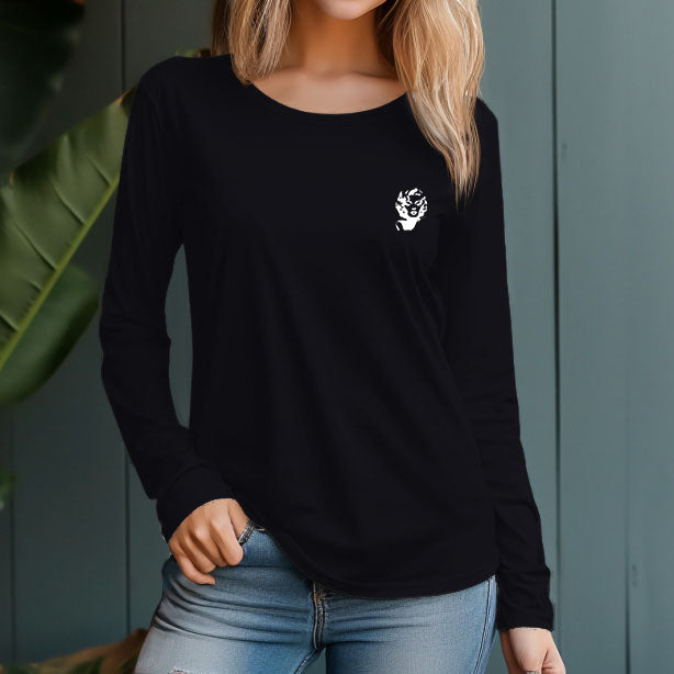 Women's 230g 100% Cotton Round Neck Regular Solid Long Sleeve T-Shirt-Beauty - AIGC-DTG