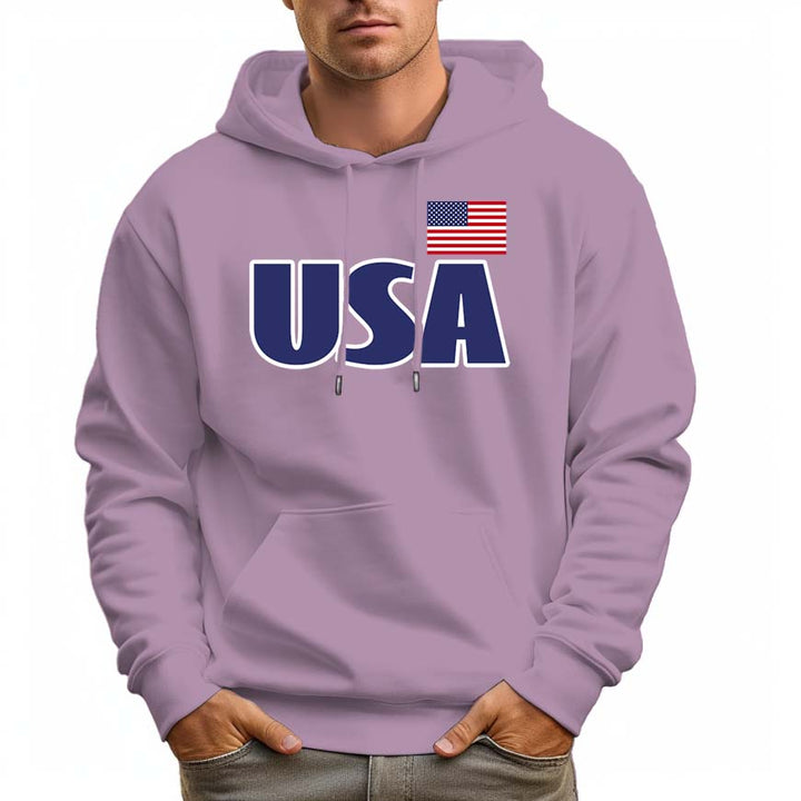 Men's 100% Cotton USA National Flag Hoodie 330g Thick Pocket Hood - AIGC-DTG