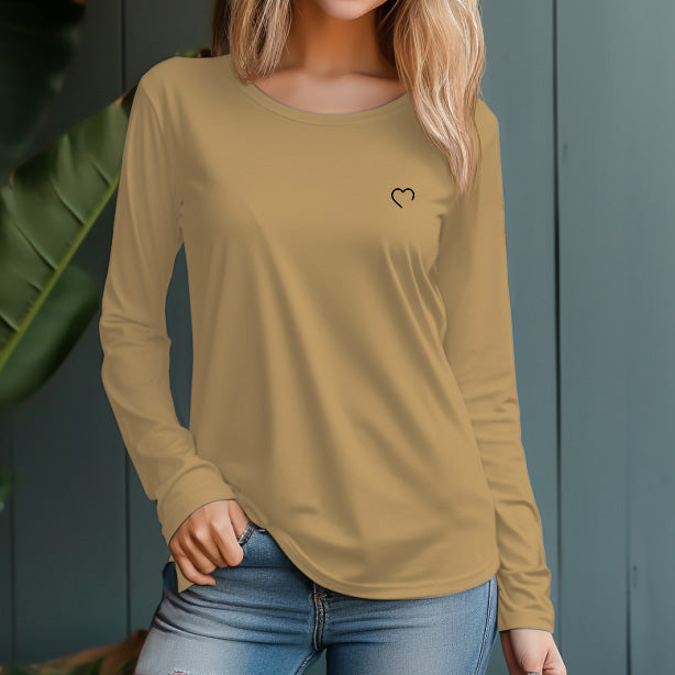 Women's 230g 100% Cotton Line Design Heart Long Sleeve T-Shirt - AIGC-DTG