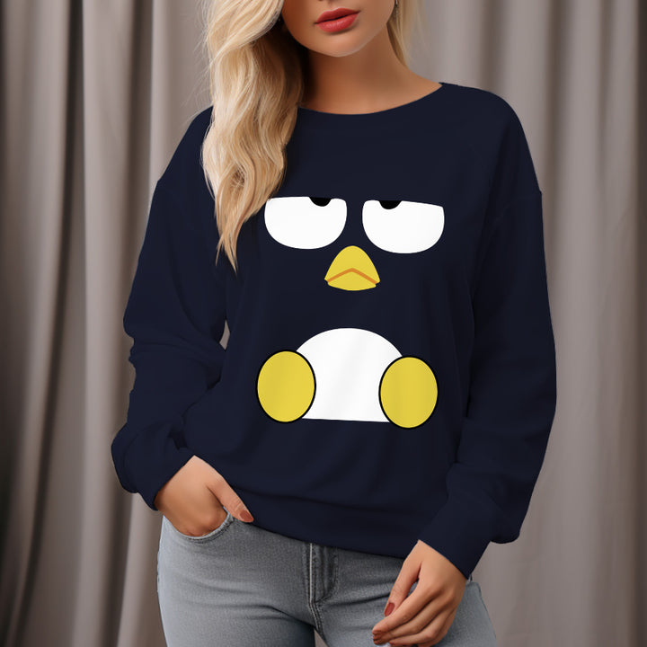 Women's Penguin Expression Pattern Crew Neck Pullover Cozy Clothes Autumn Winter - AIGC-DTG
