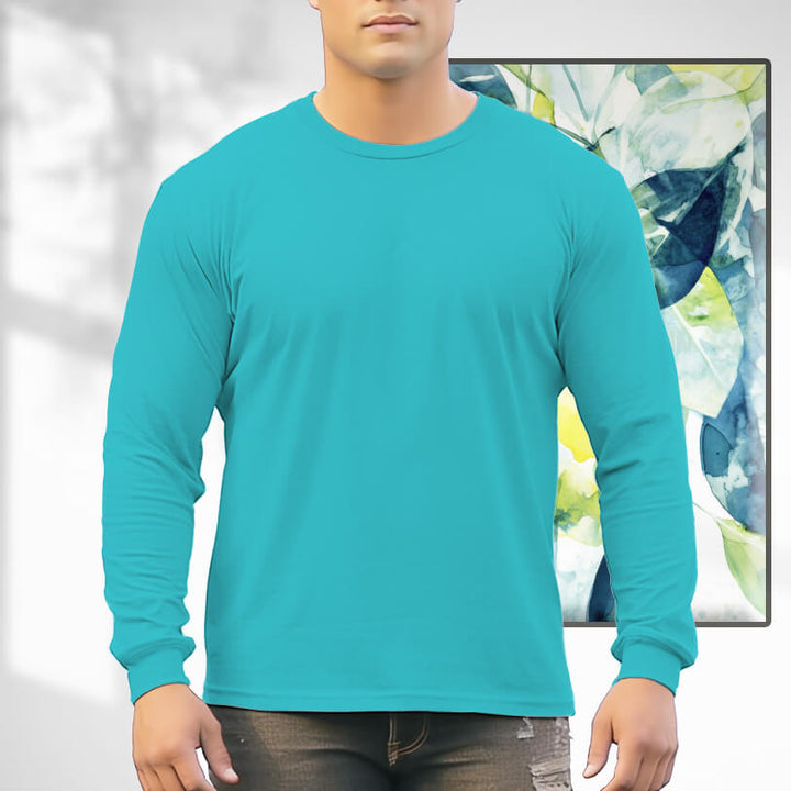 Men's 250g 100% Cotton Round Neck Regular Solid Long Sleeve T-Shirt - AIGC-DTG