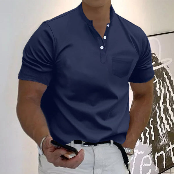 Men's Casual Polo Shirt with Pocket V-neck Short Sleeve T-shirt - AIGC-DTG