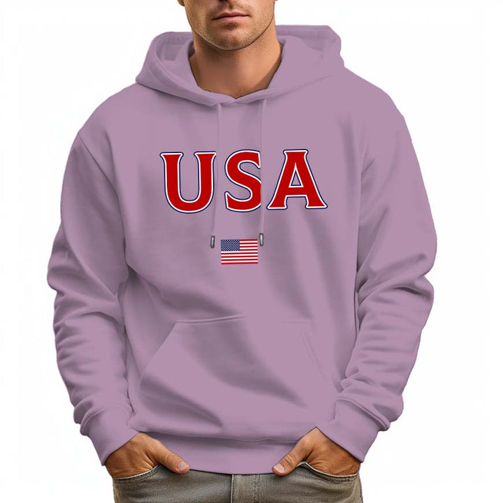 Men's 100% Cotton Red USA Hoodie 330g Thick Pocket Hood - AIGC-DTG