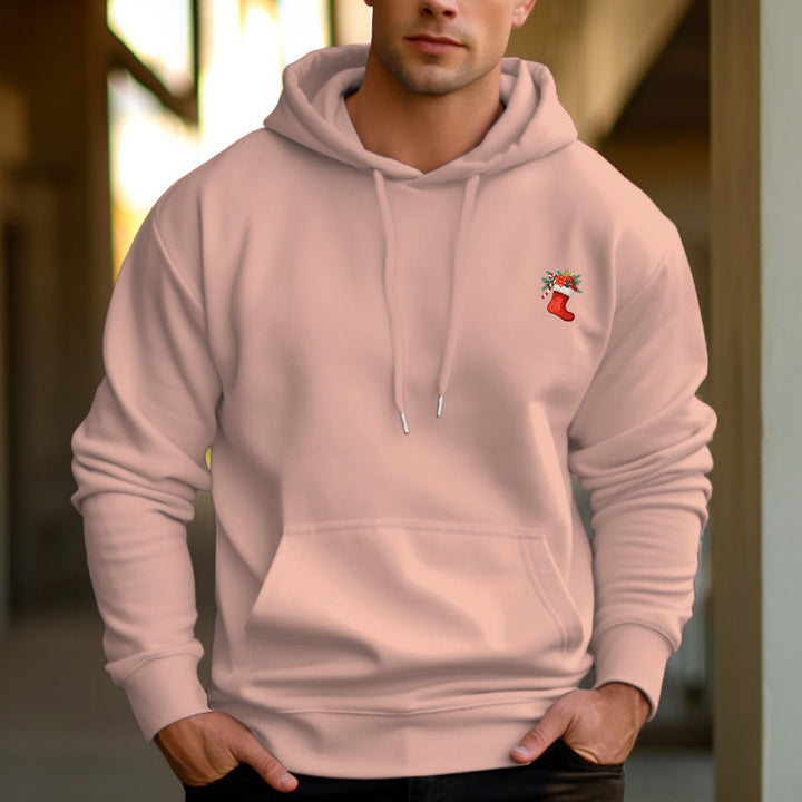 Men's 330g 100% Cotton Terry Dropped Shoulder Hoodie-Christmas stocking pattern - AIGC-DTG