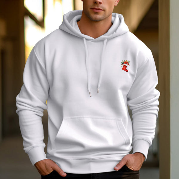 Men's 330g 100% Cotton Terry Dropped Shoulder Hoodie-Christmas stocking pattern - AIGC-DTG