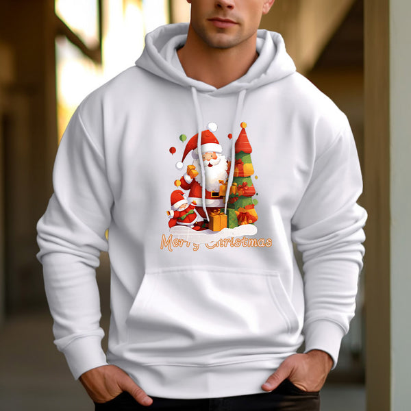 Men's 330g 100% Cotton Terry Dropped Shoulder Hoodie-Merry Christmas Pattern - AIGC-DTG