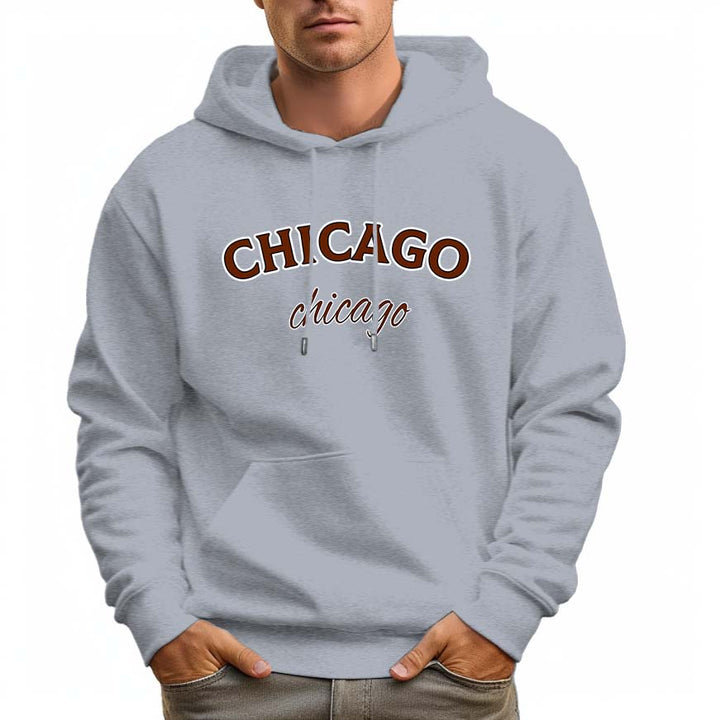 Men's 100% Cotton CHICAGO Hoodie 330g Thick Pocket Hood - AIGC-DTG