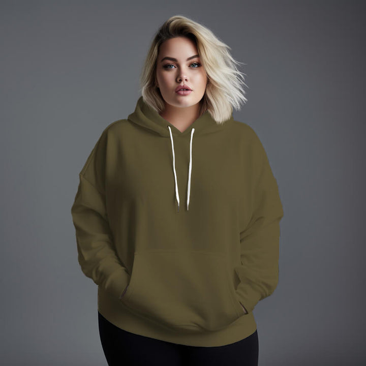 Women's Plus Size Loose Hoodie Long Sleeve Solid Color Kangaroo Pocket (2XL-6XL) - AIGC-DTG