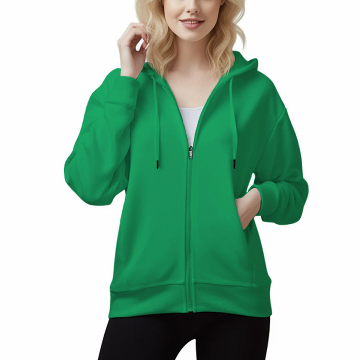 Women's 300g Cotton Zipper Hoodie Casual Sweatshirt with Pocket - AIGC-DTG
