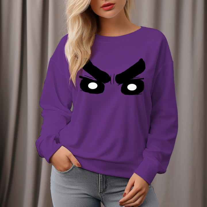 Women's Expression Pattern Crew Neck Pullover Cozy Clothes Autumn Winter - AIGC-DTG