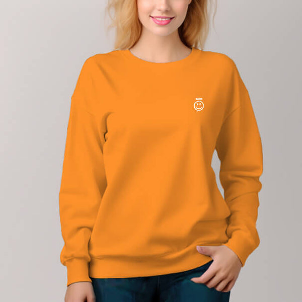 Women's Melted Smiley Pattern Crew Neck Pullover Cozy Clothes Autumn Winter - AIGC-DTG