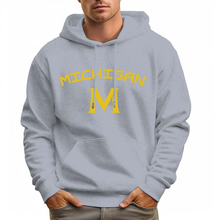Men's 100% Cotton MICHIGAN M Hoodie 330g Thick Pocket Hood - AIGC-DTG