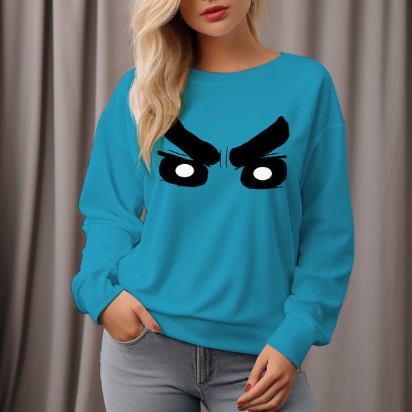 Women's Expression Pattern Crew Neck Pullover Cozy Clothes Autumn Winter - AIGC-DTG