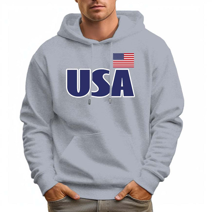 Men's 100% Cotton USA National Flag Hoodie 330g Thick Pocket Hood - AIGC-DTG