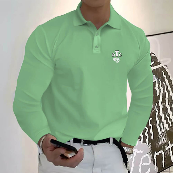 Men's  AIGCDTG Pattern Design Long Sleeve Casual Solid Golf Polo Shirt 11 Colors - AIGC-DTG