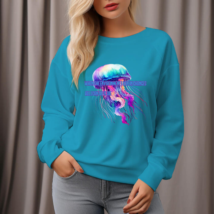 Women's Jellyfish Pattern Crew Neck Pullover Cozy Clothes - AIGC-DTG