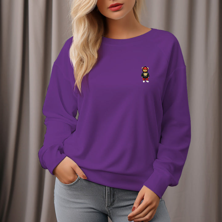 Women's Bear In Red Hat Pattern Crew Neck Pullover Cozy Clothes Autumn Winter - AIGC-DTG