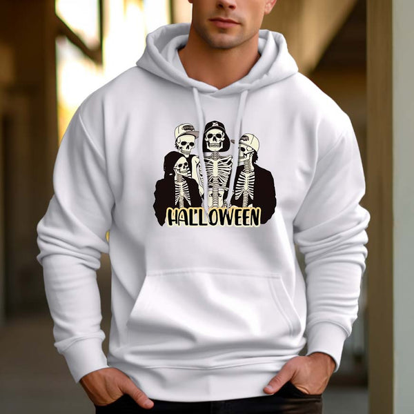 Men's 330g 100% Cotton Halloween Skull Pattern  Casual Pullover Drawstring Hoodie With Pocket - AIGC-DTG