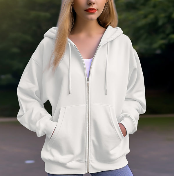 Women's Zipper Hoodie Cotton Blend Hooded Pocket Sweatshirt 11 Colors - AIGC-DTG