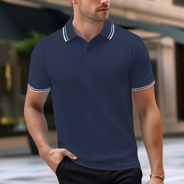 Men's 14-Color Solid Tipped Polo - AIGC-DTG
