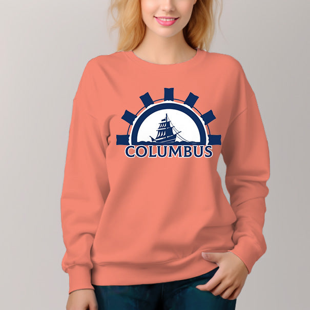 Women's  Crew Neck Pullover Cozy Clothes Autumn Winter-Columbus Sailing Ship Print - AIGC-DTG