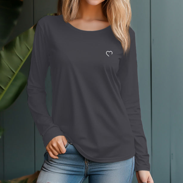 Women's 230g 100% Cotton Line Design Heart Long Sleeve T-Shirt - AIGC-DTG