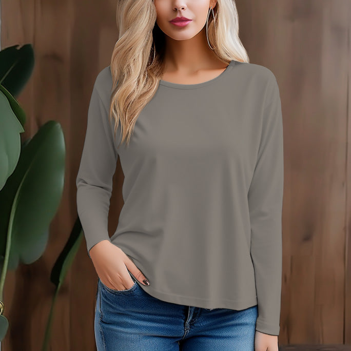 Women's 300g 100% Cotton Round Neck Regular Solid Long Sleeve T-Shirt - AIGC-DTG