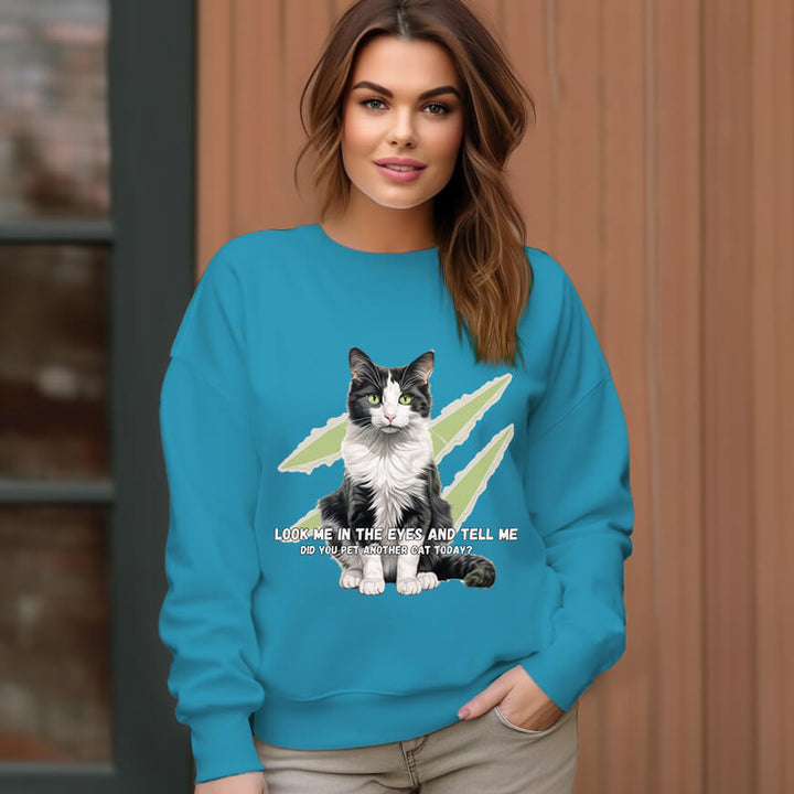 Women's Black And White Cat Pattern Pattern Crew Neck Pullover Cozy Clothes - AIGC-DTG