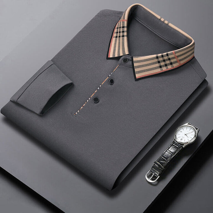 Men's Autumn Long Sleeved Plaid Lapel Versatile Polo Shirt - AIGC-DTG