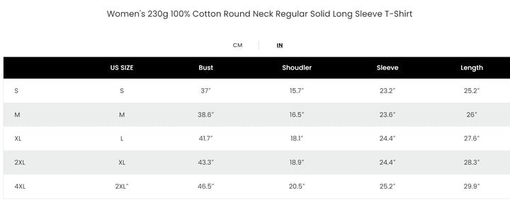 Women's 230g 100% Cotton Round Neck Regular Solid Long Sleeve T-Shirt - AIGC-DTG