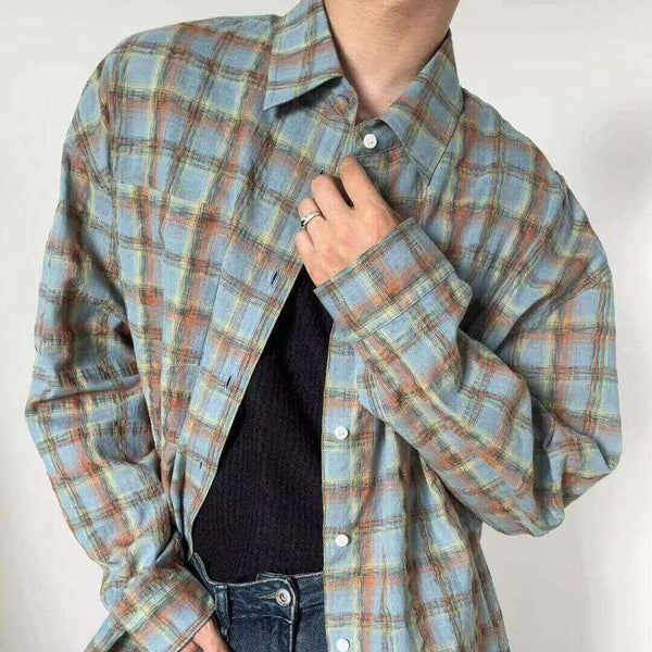 Men's Loose Fit Plaid Striped Long Sleeves Shirt With Pocket (L-4XL) - AIGC-DTG