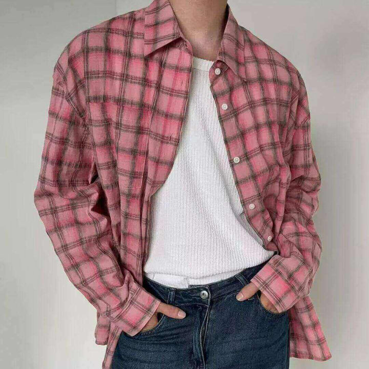 Men's Loose Fit Plaid Striped Long Sleeves Shirt With Pocket (L-4XL) - AIGC-DTG